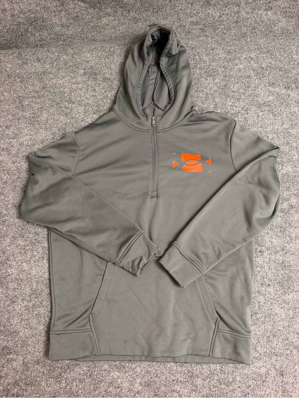 Men's Olive Green Half-Zip Hoodie Sweatshirt with Orange Logo